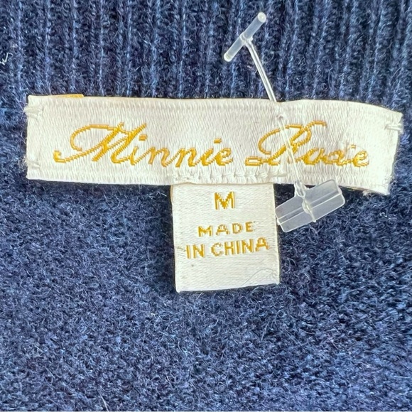 Minnie Rose 100% Cashmere Dark Blue Sweater with Evil Eye Gemstone Design Size M - Picture 6 of 11